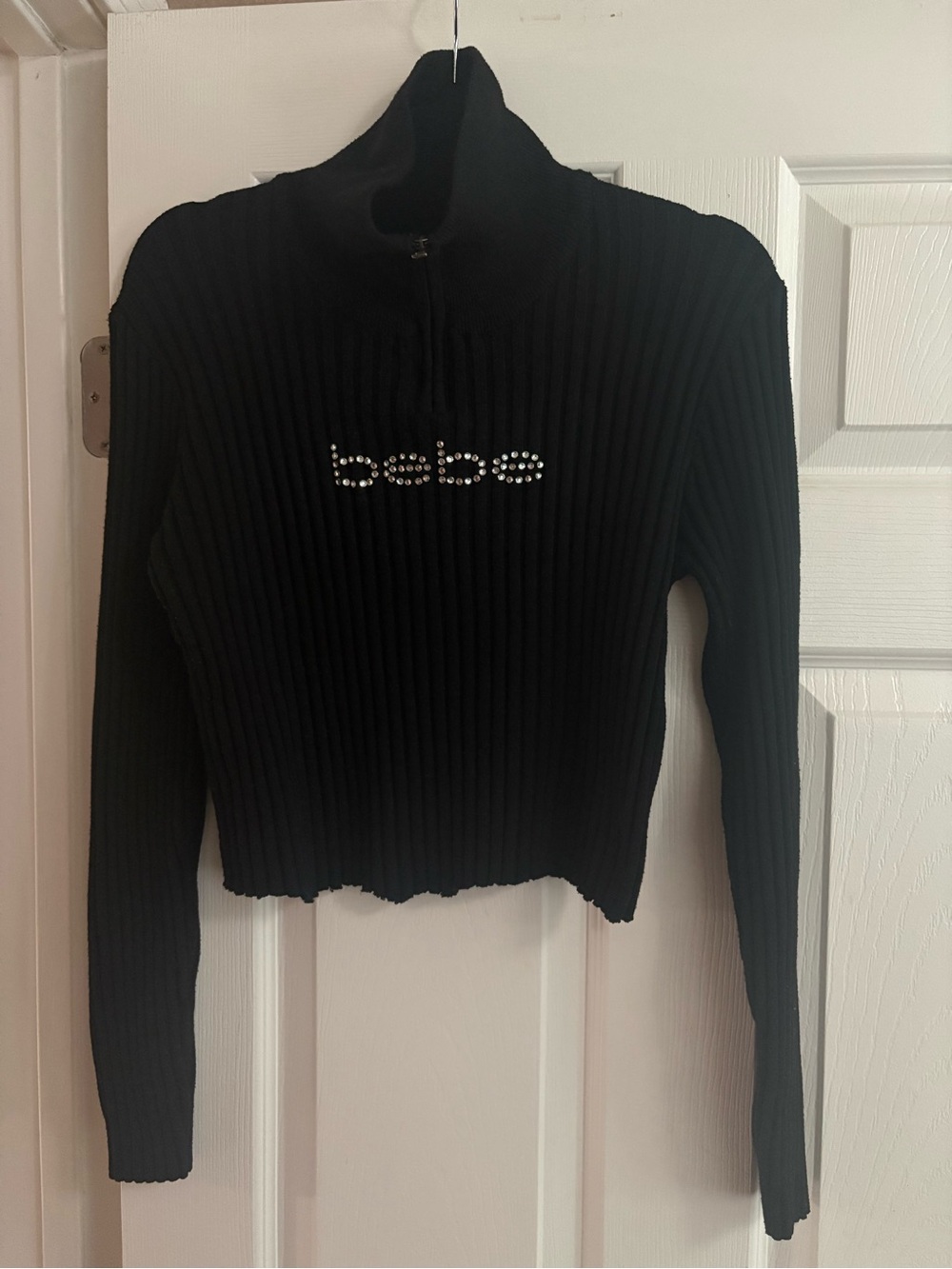 Bebe y2k long sleeve turtleneck cropped sweater rhinestone glitter sparkle L